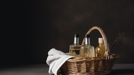 A basket of spa products. Web banner with copy space. Generative AIの素材
