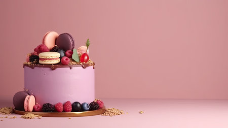 A cake with decorations. Web banner with copy space. Generative AIの素材