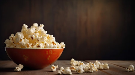 A bowl of popcorn. Web banner with copy space. Generative AIの素材