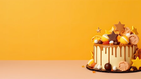 A cake with decorations. Web banner with copy space. Generative AIの素材
