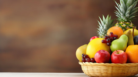 A basket of fresh fruit. Web banner with copy space. Generative AIの素材