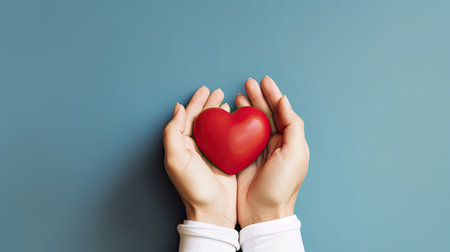 A pair of hands holding a heart. Web banner with copy space. Generative AIの素材