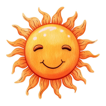 Watercolor cartoon smiling sun with happy face, summer weather. Generative AIの素材