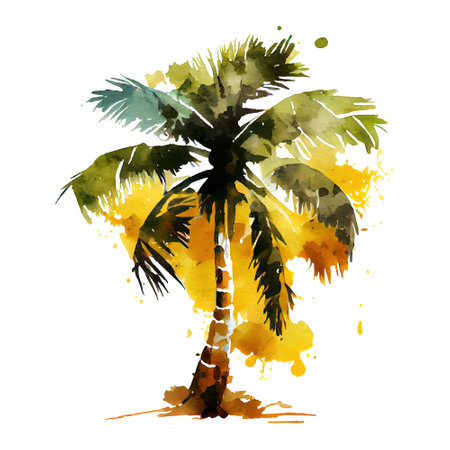 Watercolor silhouette palm tree, tropic beach, summer, nature illustration. Generative AIの素材