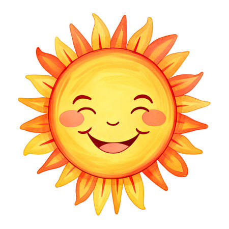 Watercolor cartoon smiling sun with happy face, summer weather. Generative AIの素材