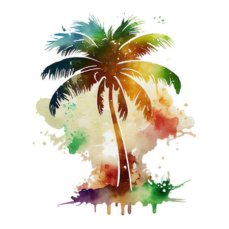 Watercolor silhouette palm tree, tropic beach, summer, nature illustration. Generative AIの素材