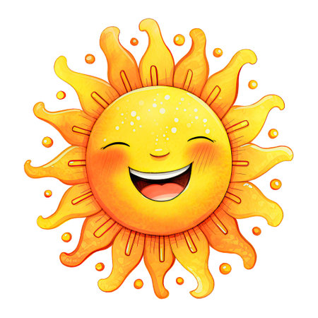 Watercolor cartoon smiling sun with happy face, summer weather. Generative AIの素材