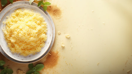 Cous cous, couscous. Web banner with copy space. Generative AIの素材