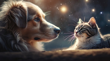 Dog and cat, cute pets. Web banner with copy space. Generative AIの素材
