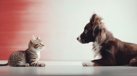 Dog and cat, cute pets. Web banner with copy space. Generative AIの素材