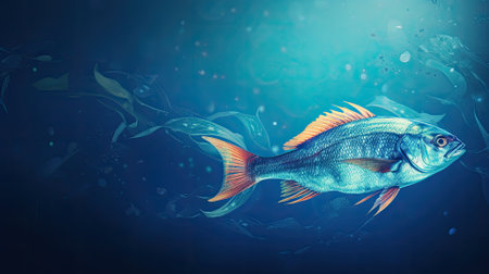Fish, underwater. Web banner with copy space. Generative AIの素材