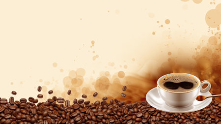 Cup of coffee, espresso, beans. Web banner with copy space. Generative AIの素材