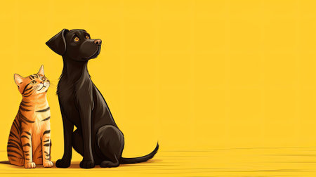 Dog and cat, cute pets. Web banner with copy space. Generative AIの素材