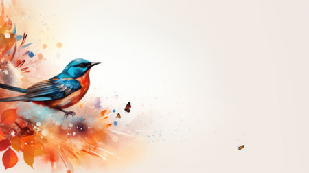Bird on a tree branch. Web banner with copy space. Generative AIの素材