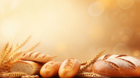Different bread. Web banner with copy space. Generative AIの素材