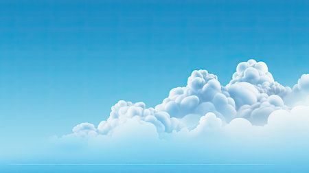 Fluffy clouds, air, weather, blue sky. Web banner with copy space. Generative AIの素材