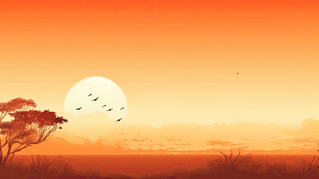 Sunset illustration. Web banner with copy space. Generative AIの素材