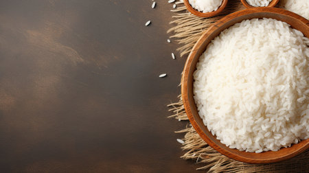Rice on the table. Web banner with copy space. Generative AIの素材