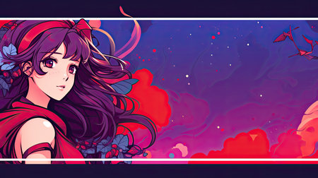Anime girl. Web banner with copy space. Generative AIの素材