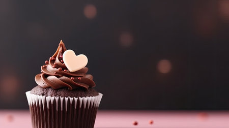 A cupcake with a heart-shaped decoration. Web banner with copy space. Generative AIの素材