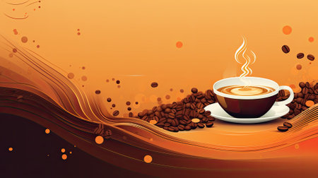 Cup of coffee, espresso, beans. Web banner with copy space. Generative AIの素材