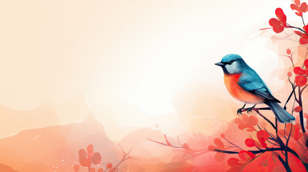 Bird on a tree branch. Web banner with copy space. Generative AIの素材