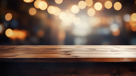 Dark wood table, wooden bar desk, front view, blur backgroundの素材