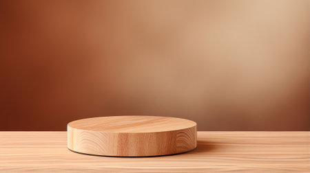 Wooden podium, display for cosmetic, beauty product and jewellery, brown minimal backgroundの素材