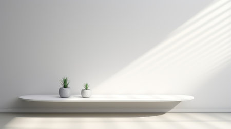 White room, studio with stage for product, light from the window, abstract backgroundの素材