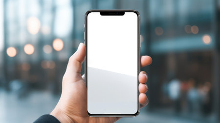 Man holding phone in hand, white screenの素材