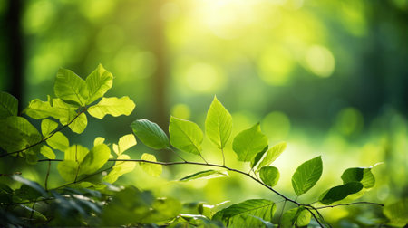 Green peaceful forest in blur backgroundの素材
