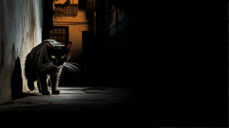 Feral cat prowling the alleyways, its independence and wild spirit evident in its strideの素材