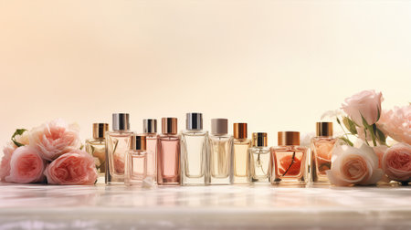 Banner features a selection of fragrances in elegant bottlesの素材