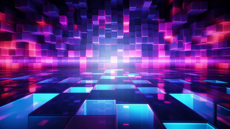 Nightclub dance floor, led lights, pink and blue neon modern abstract backgroundの素材