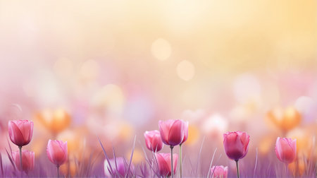 Dreamy field of cosmos flowers illuminated by soft sunlight, creating a serene and magical atmosphereの素材