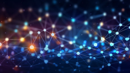 Abstract digital network connections with illuminated nodes, technology, connectivity, and digital communicationの素材