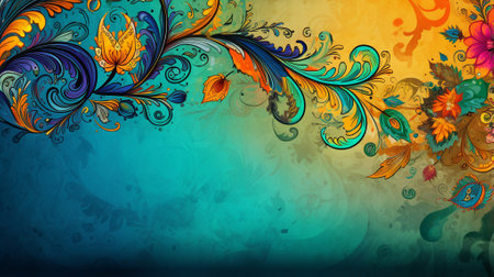 A detailed artwork of swirling pattern and vibrant flowers on a subtle vintage backdropの素材