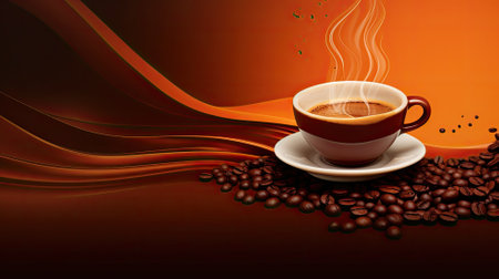 Cup of coffee, espresso, beans. Web banner with copy space. Generative AIの素材