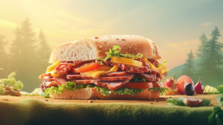 Sandwich. Web banner with copy space. Generative AIの素材