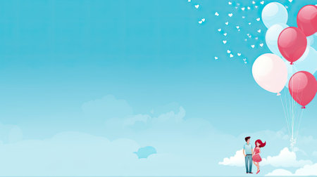 Gender reveal party, balloons. Web banner with copy space. Generative AIの素材