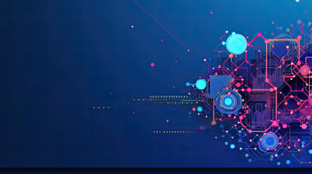 Technology, tech, network abstract background. Web banner with copy space. Generative AIの素材