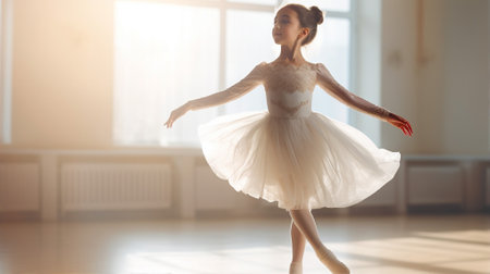Girl practicing ballet, the elegance and discipline evident in every graceful moveの素材