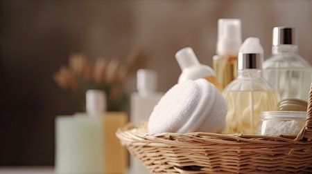A basket of spa products. Web banner with copy space. Generative AIの素材