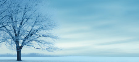 Frosted tree standing isolated in snow-covered tranquil landscapeの素材