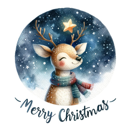 Reindeer with star, Merry Christmas scriptの素材