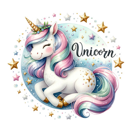 Serene unicorn with stars and a dreamy backdrop, Unicorn wordの素材