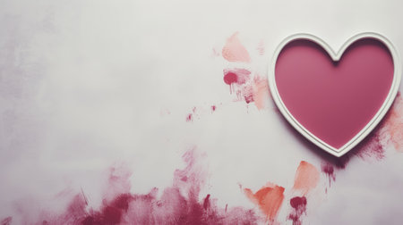 A red heart mirror on a white surface with abstract pink brushstrokesの素材
