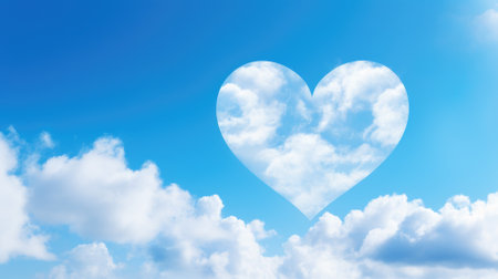 A heart-shaped cutout in the sky revealing a cloud patternの素材