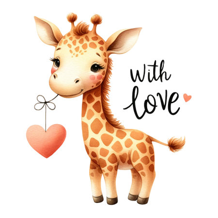 Giraffe with "with love" phrase and a heartの素材