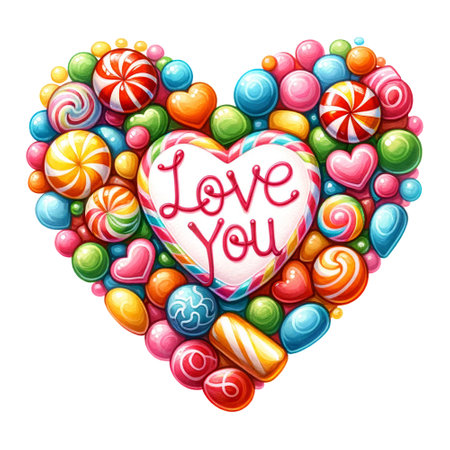 Heart made of colorful candies with "Love You" in the centerの素材